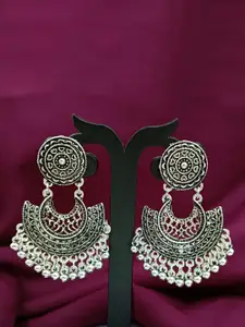Efulgenz Silver-Plated Contemporary Oxidised Chandbalis