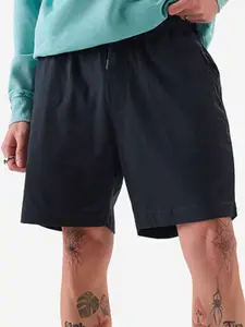 The Souled Store Men Navy Blue Mid-Rise Pure Cotton Shorts