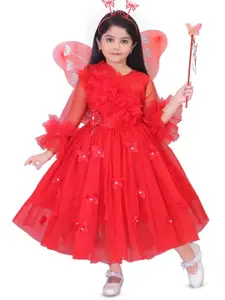 BAESD Girls Floral Flared Sleeve Net Knee Length Fit & Flare Dress