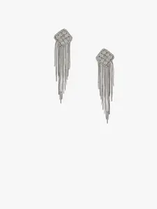Kazo Silver-Plated Contemporary Rhinestone Drop Earrings