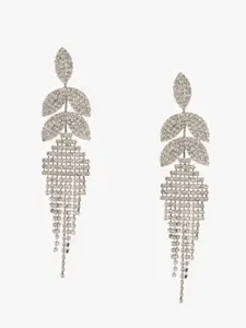 Kazo Silver-Plated Contemporary Rhinestone Drop Earrings