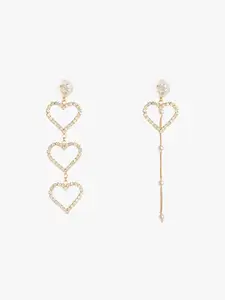Kazo Gold-Plated Contemporary Mismatch Rhinestone Drop Earrings