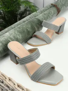 ICONICS Textured Open Toe Block Heels