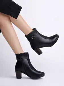Shoetopia Women Buckle Detail Block Heeled Boots