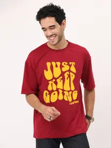 Leotude Typography Printed Round Neck Drop-Shoulder Sleeves Oversized T-shirt