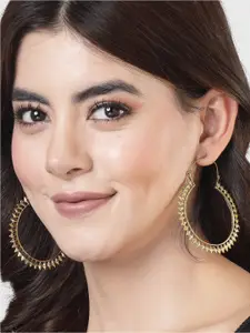 NVR Women Gold Circular Rhodium-Plated Hoop Earrings