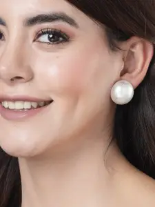 NVR Women White Circular Studs Earrings