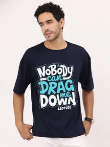 Leotude Typography Printed Drop-Shoulder Sleeves Oversized T-shirt