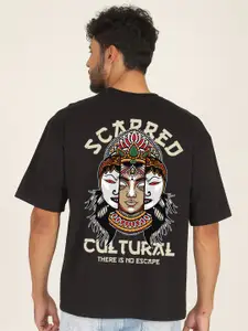 PRONK Typography Printed Cotton Applique Short Sleeves T-shirt