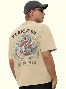 PRONK Regular Fit Graphic Printed Cotton Round Neck T-shirt