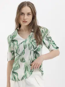 RAREISM Tropical Print Cotton Styled Back Top