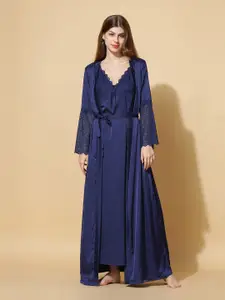 9shines Label Shoulder Straps Satin Maxi Nightdress with Robe