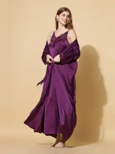 9shines Label Shoulder Straps Satin Maxi Nightdress with Robe