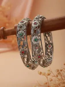Jazz and Sizzle Set Of 2 Stone Studded Oxidized Bangles