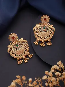 Jazz and Sizzle Gold-Plated Stone-Studded & Beaded Contemporary Drop Earrings