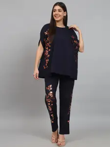 NEWD Floral Printed Round-Neck Top With Trouser