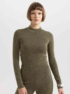 DeFacto Self Design High Neck Long Sleeves T-shirt