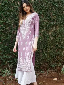 GoSriKi Floral Embroidered Straight Kurta