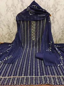 ZEEPKART Blue & Gold-Toned Unstitched Dress Material