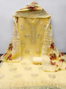 ZEEPKART Yellow Organza Unstitched Dress Material