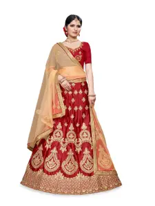 MANVAA Embroidered Zari Semi-Stitched Lehenga & Unstitched Blouse With Dupatta