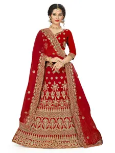 MANVAA Embroidered Thread Work Semi-Stitched Lehenga & Unstitched Blouse With Dupatta