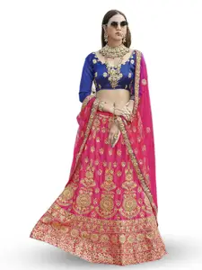 MANVAA Embroidered Thread Work Semi-Stitched Lehenga & Unstitched Blouse With Dupatta