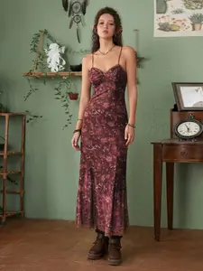 StyleCast Shoulder Straps Floral Print Maxi Dress