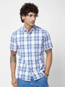 VASTRADO Classic Slim Fit Tartan Checked Spread Collar Cotton Casual Shirt