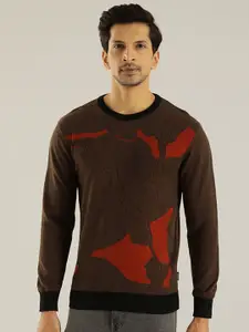 Indian Terrain Round Neck Long Sleeves Abstract Printed Pullover Sweater