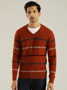 Indian Terrain V neck Long Sleeves Striped Woollen Pullover
