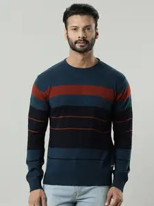 Indian Terrain Striped Round Neck Acrylic Pullover
