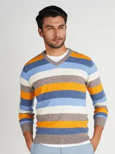 Indian Terrain Striped V-Neck Pullover Sweater