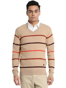 Indian Terrain v-neck Long Sleeves Striped Woollen Pullover