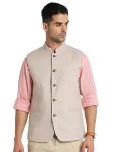 Indian Terrain Mandarin Collar Cotton Linen Nehru Jacket