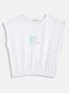Calvin Klein Jeans Girls Brand Logo Print Extended Sleeves Cotton Blouson Crop Top