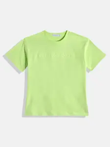 Calvin Klein Jeans Boys Brand Logo Drop-Shoulder Sleeves Pure Cotton T-shirt