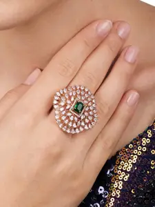 Zaveri Pearls Rose Gold-Plated CZ Studded Finger Ring
