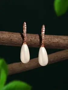 Zaveri Pearls Rose Gold-Plated Cubic Zirconia Studded Drop Earrings