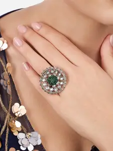 Zaveri Pearls Silver-Plated Kundan-Studded Adjustable Finger Ring