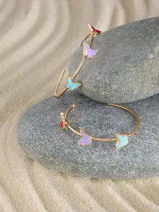 Zaveri Pearls Gold-Plated Butterflies Contemporary Hoop Earrings