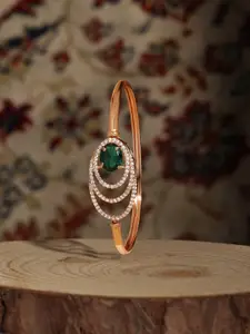 Zaveri Pearls Women Rose Gold & Green Brass Cubic Zirconia Rose Gold-Plated Kada Bracelet