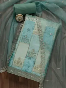 Koskii Ethnic Motifs Embroidered Sequinned Detailed Organza Unstitched Dress Material