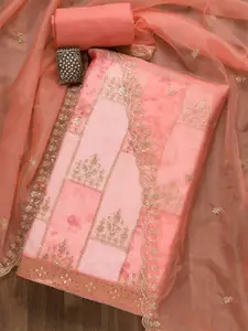 Koskii Ethnic Motifs Embroidered Sequined Organza Unstitched Dress Material