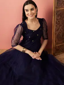 Sangria Women Florla Zari and Sequinned Embroidered Maxi Dress