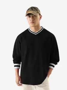 The Souled Store Black V-Neck Oversized Cotton T-shirt