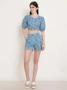 COTLAND FASHION Printed Pure Cotton Crop Top With Shorts