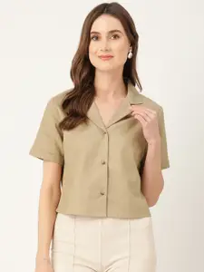 LABEL REGALIA Cuban Collar Linen Blend Casual Shirt