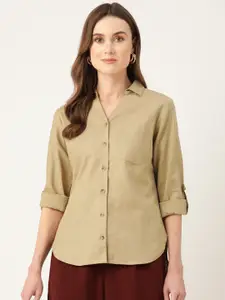 LABEL REGALIA Roll-Up Sleeves Linen Blend Casual Shirt