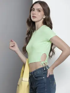 Tommy Hilfiger Solid Crop Top With Tie-ups Detail